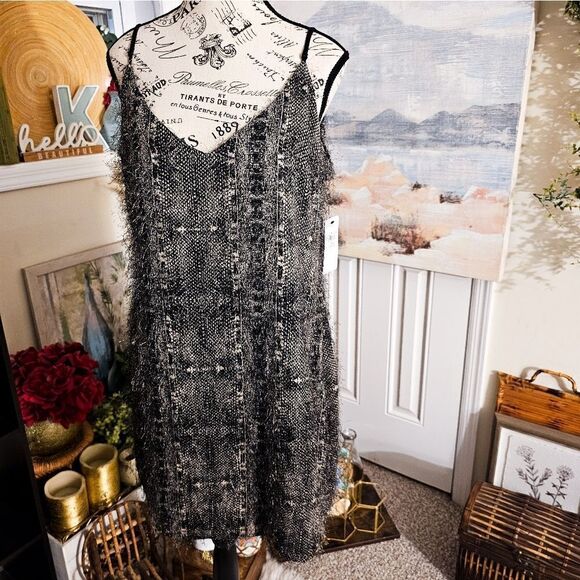 New Guess Fuzzy Goldie Sexy A- Line Slip Dress. - Picture 13 of 15